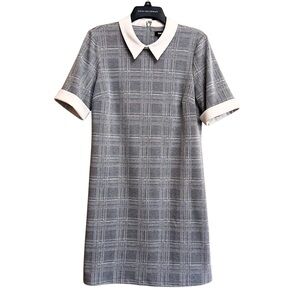 DKNY Light Academia Grey Plaid Dress with Collar